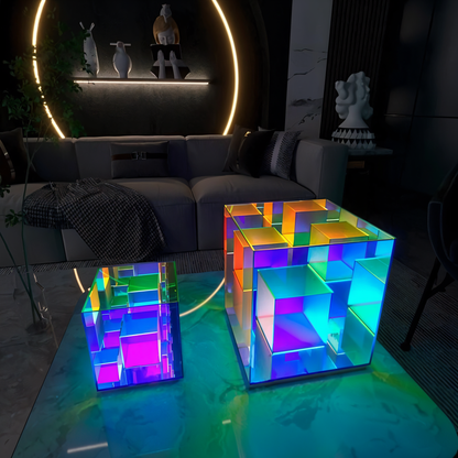 Spectra-Cube Tischlampe - Regenbogen Acryl LED Lampe mit faszinierender 3D Illusion