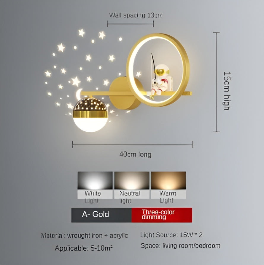 Garduru- Kinder-Wandleuchte- Astronaut Star Projector LED-Nachtlicht