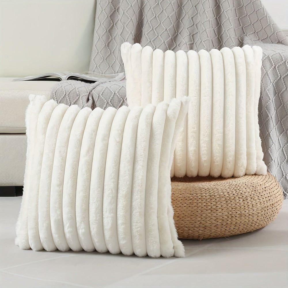 Stylish Striped Plush Pillow Cases - Set of 2 for Sofa and Bedroom Decoration