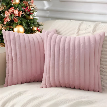 Stylish Striped Plush Pillow Cases - Set of 2 for Sofa and Bedroom Decoration