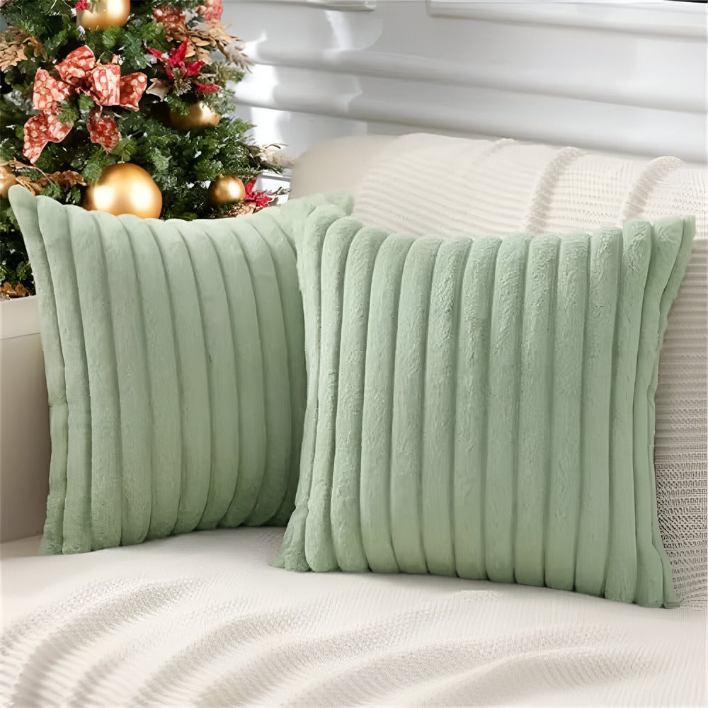 Stylish Striped Plush Pillow Cases - Set of 2 for Sofa and Bedroom Decoration