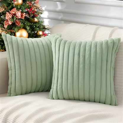 Stylish Striped Plush Pillow Cases - Set of 2 for Sofa and Bedroom Decoration
