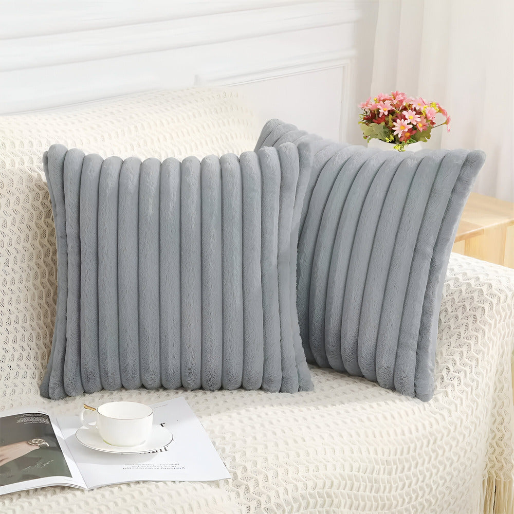 Stylish Striped Plush Pillow Cases - Set of 2 for Sofa and Bedroom Decoration