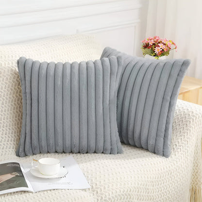 Stylish Striped Plush Pillow Cases - Set of 2 for Sofa and Bedroom Decoration