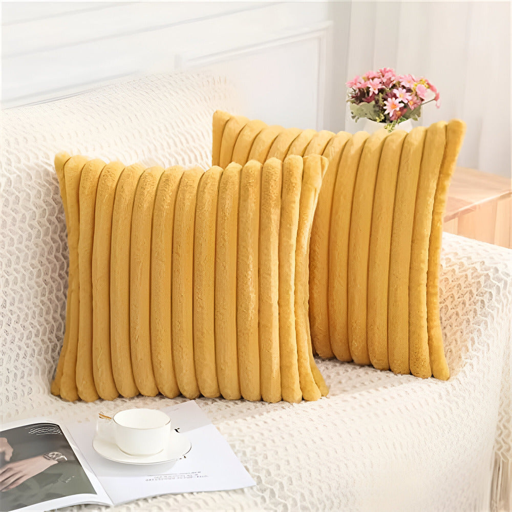 Stylish Striped Plush Pillow Cases - Set of 2 for Sofa and Bedroom Decoration