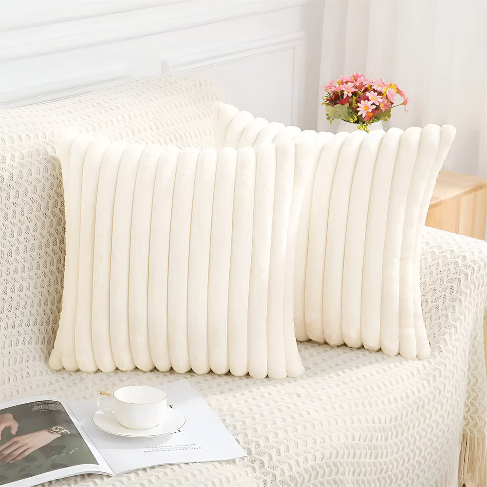Stylish Striped Plush Pillow Cases - Set of 2 for Sofa and Bedroom Decoration