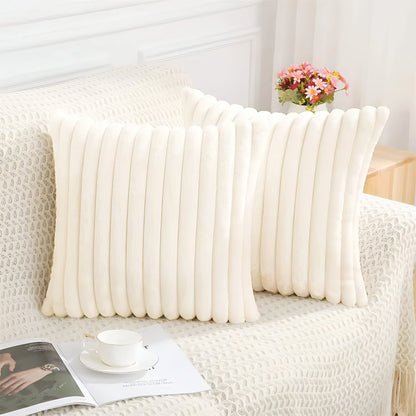 Stylish Striped Plush Pillow Cases - Set of 2 for Sofa and Bedroom Decoration
