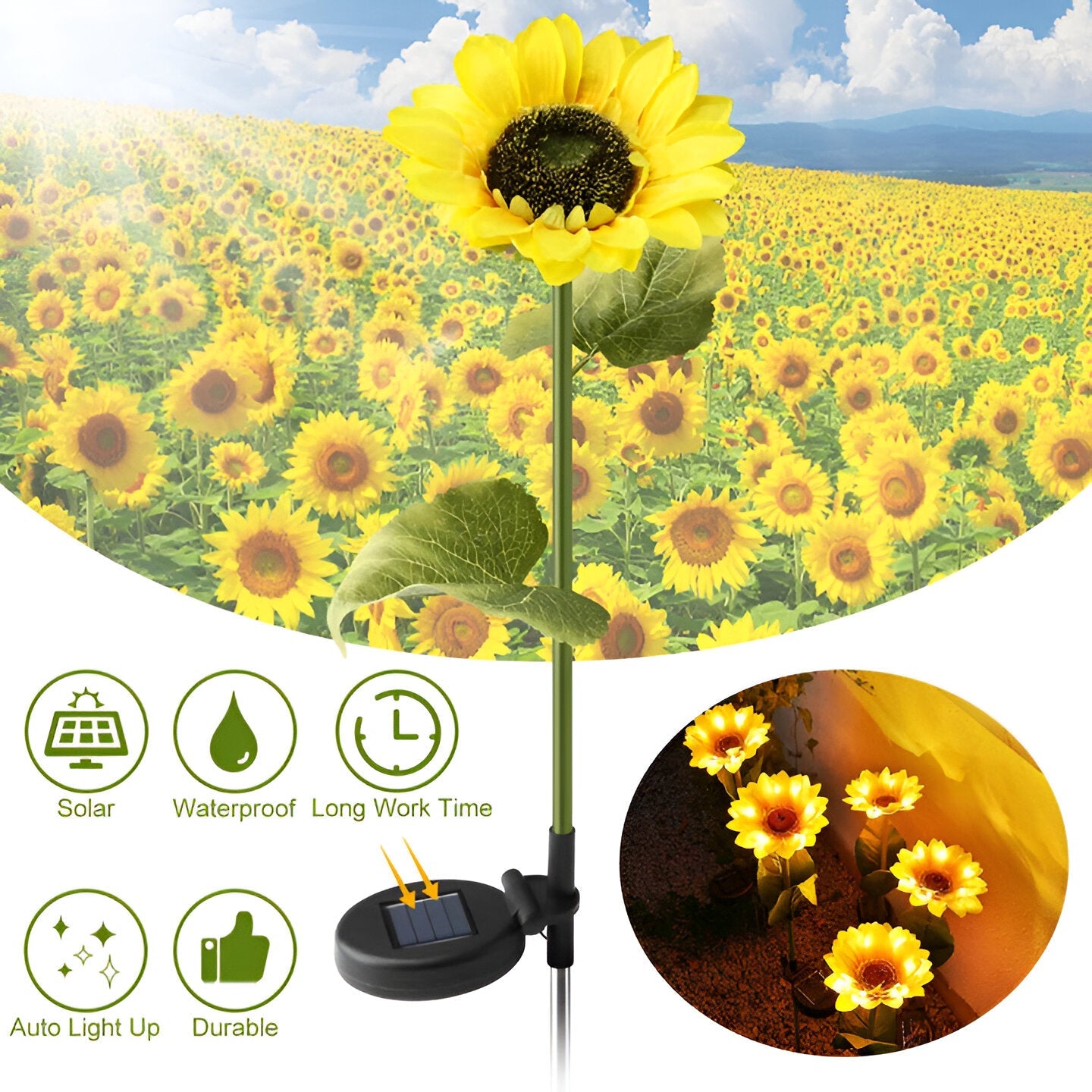 SunieBloom - IP65 Wetterfest Realistische Sonnenblumen Gartenbeleuchtung - LED Solarlampe Garten