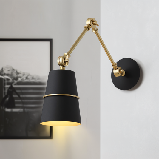 Swing Wandleuchte - Schwarz Weiß Retro Wandleuchte - Verstellbare Langarm Wandleuchte Design - Wandleuchten LED