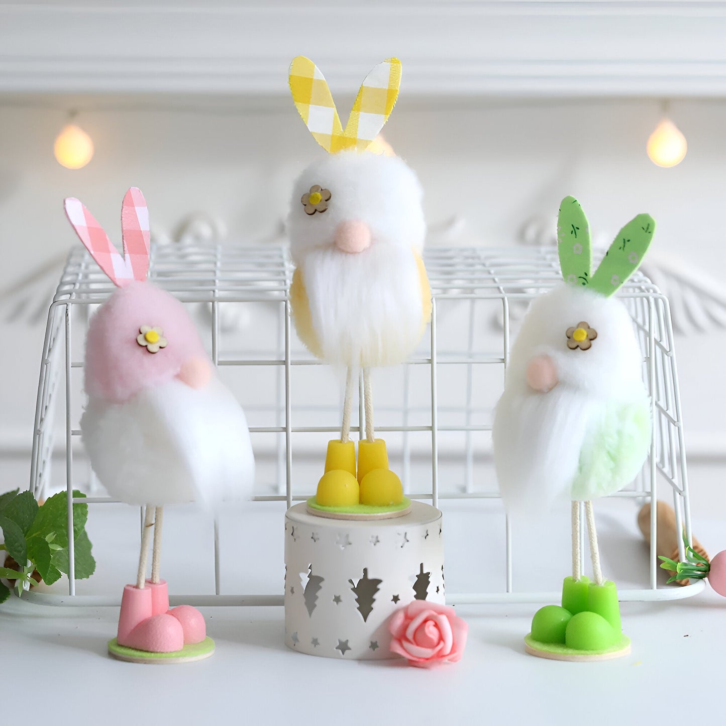 TriElf - Drei Osterzwerge mit Hasenohren - Bunter stehender Wichtel für Osterdeko