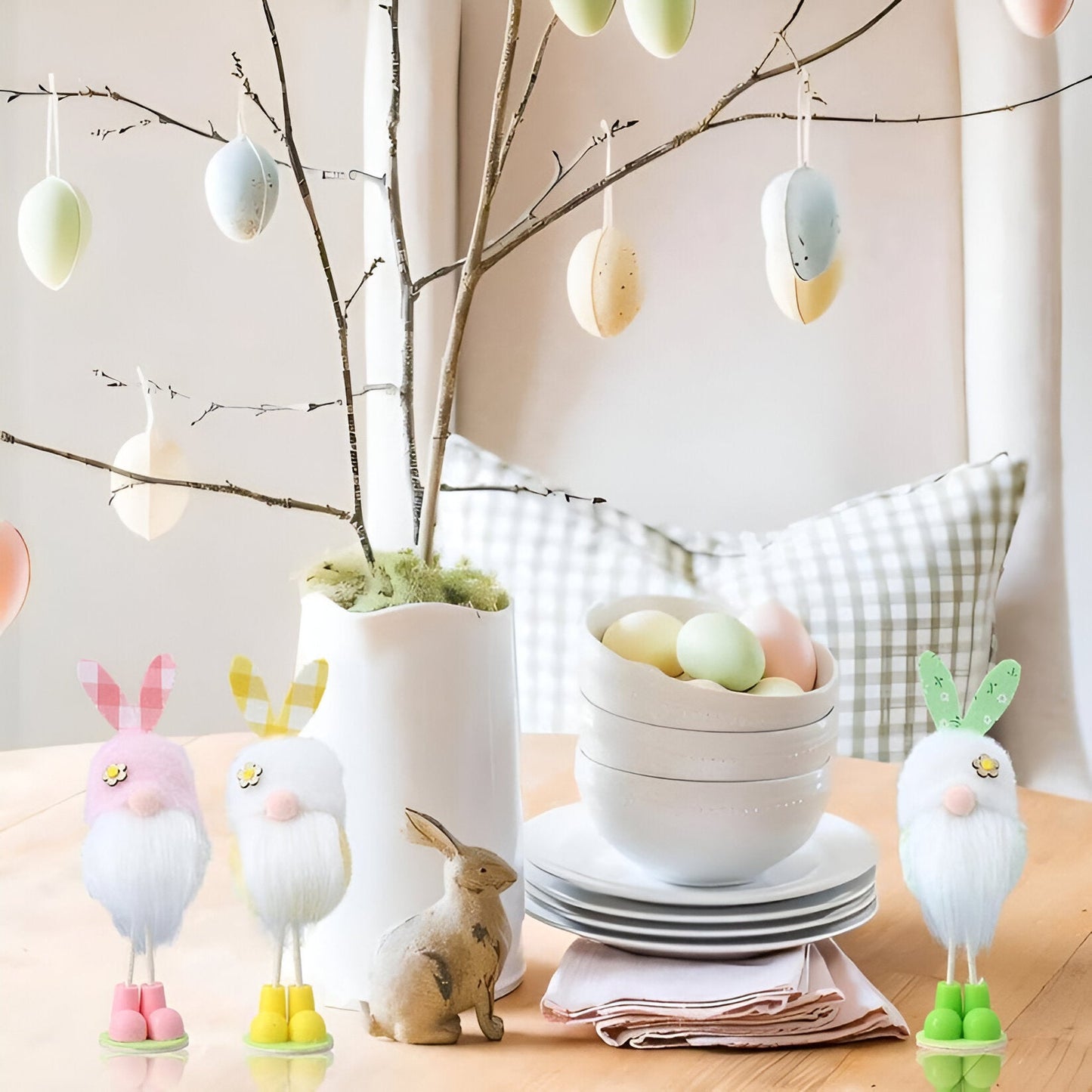 TriElf - Drei Osterzwerge mit Hasenohren - Bunter stehender Wichtel für Osterdeko