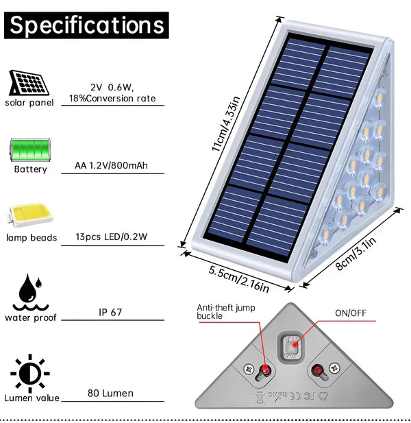 Garduru | Pack Dreieckige Stufenlichter - IP67 Solarlicht - Gartendekoration Licht