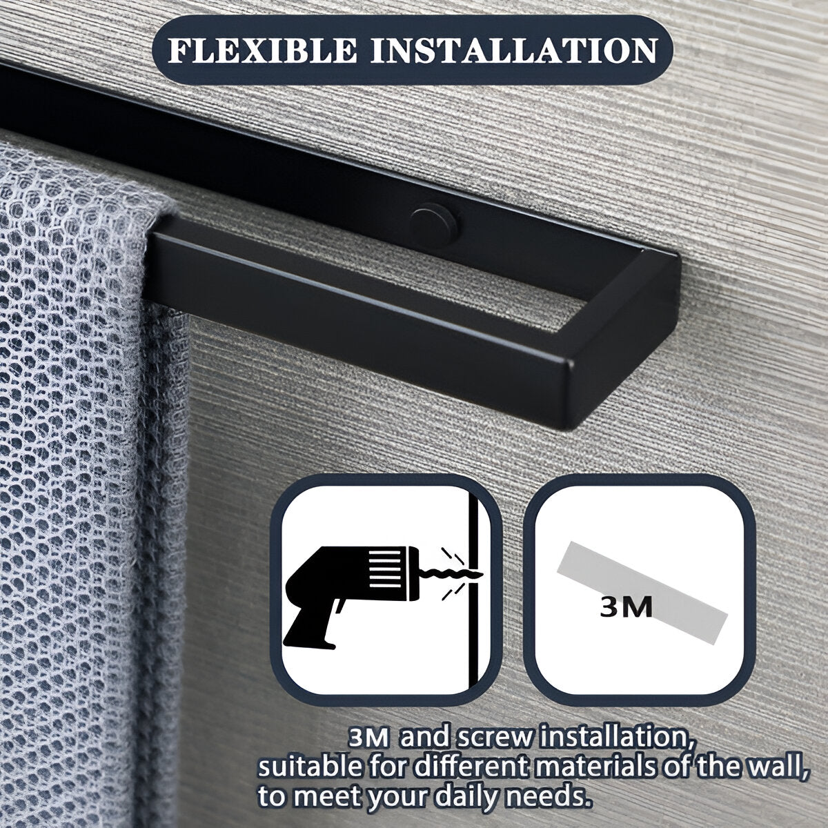 Uni-Schwarz Handtuchhalter - 20/40cm Edelstahl Handtuchhalter Wandmontage