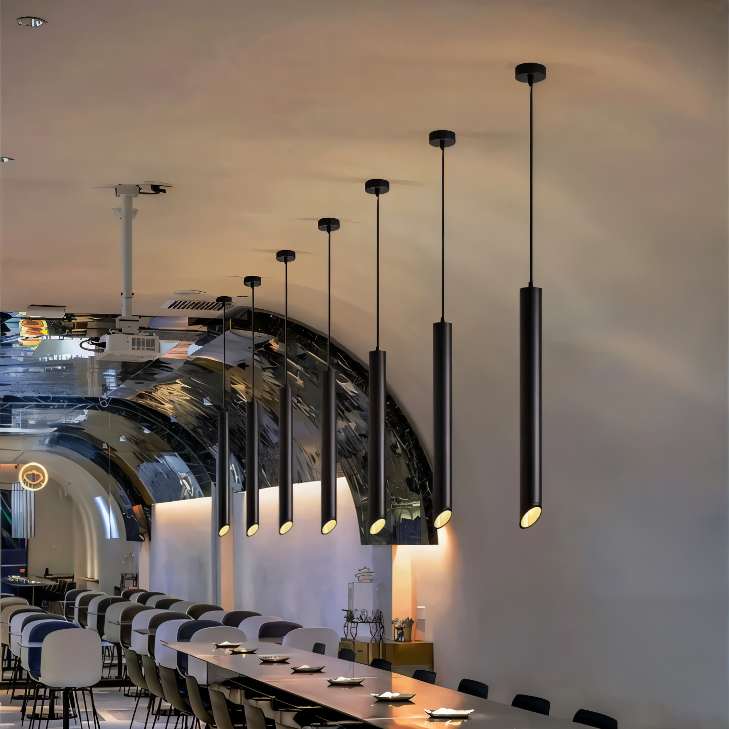 Uniqlux Tube Pendelleuchte - Moderne Schwarz/Weiß Aluminium LED Hängelampe