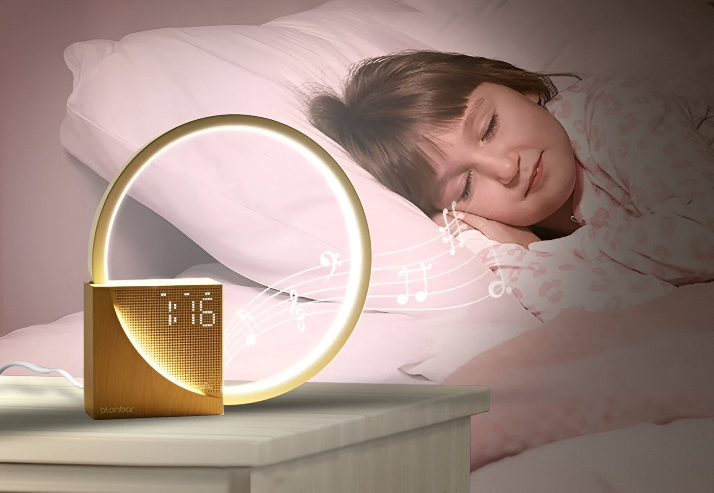 UnivSync - Multifunktionale Nachttischlampe mit USB-Anschluss, Snooze-Funktion und Wecklicht