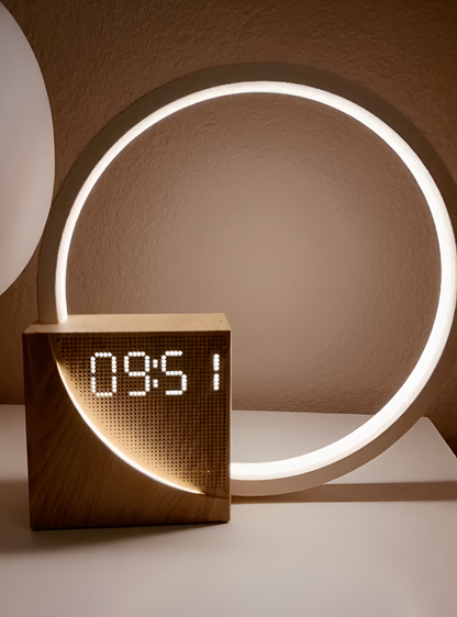 UnivSync - Multifunktionale Nachttischlampe mit USB-Anschluss, Snooze-Funktion und Wecklicht
