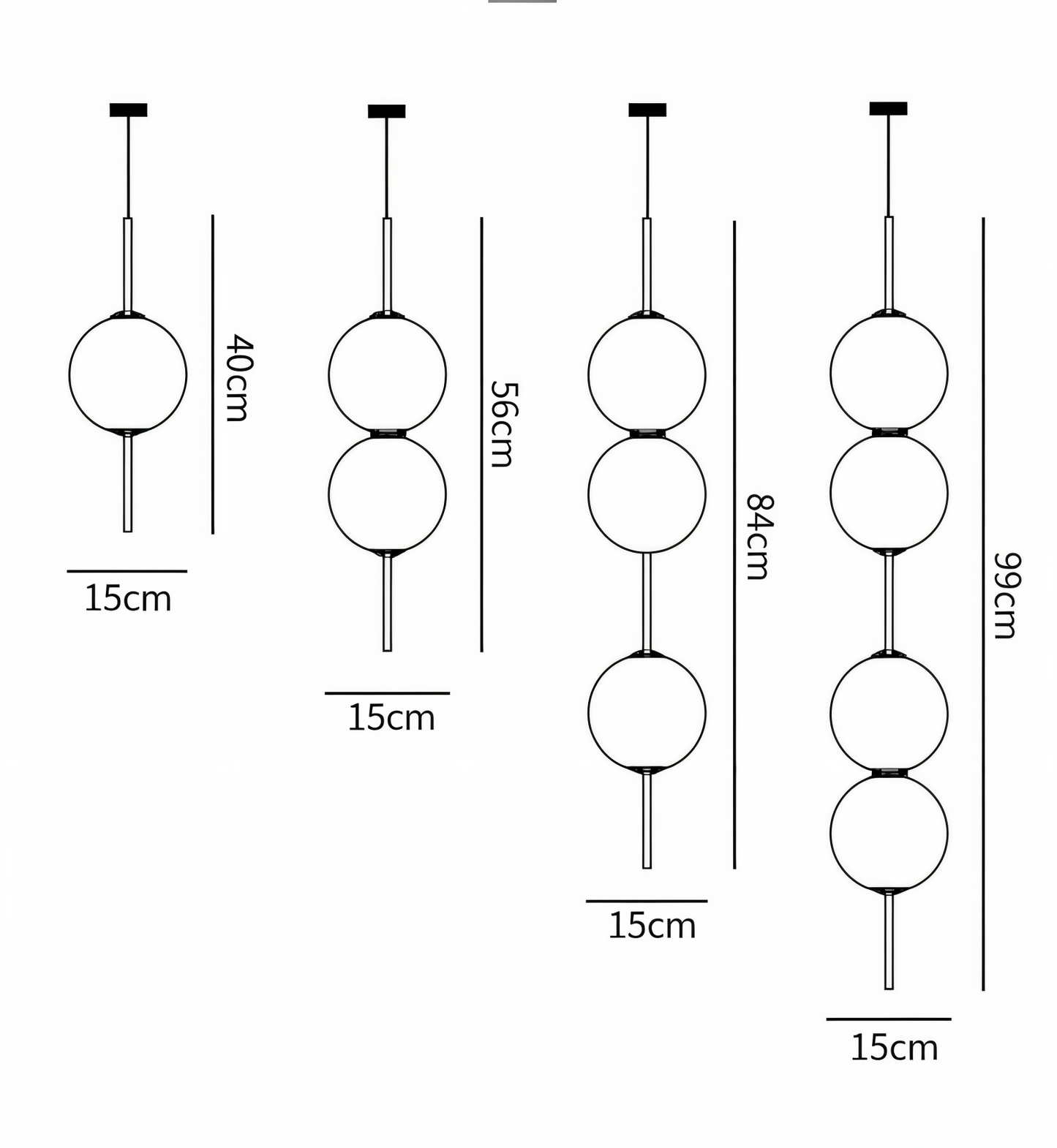 VertiGlobe Pendelleuchte - Vertical String mit Milchglaskugel Design Hängelampe