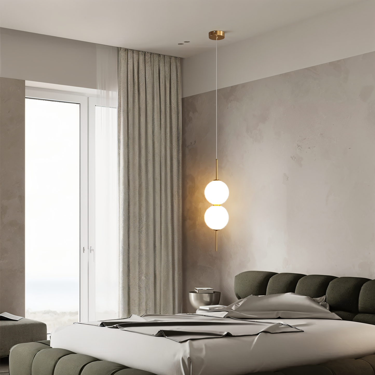 VertiGlobe Pendelleuchte - Vertical String mit Milchglaskugel Design Hängelampe