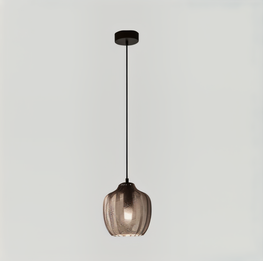 ZigLume Pendelleuchte - Vintage Schwarz Braun Geripptes Glas Hängelampe