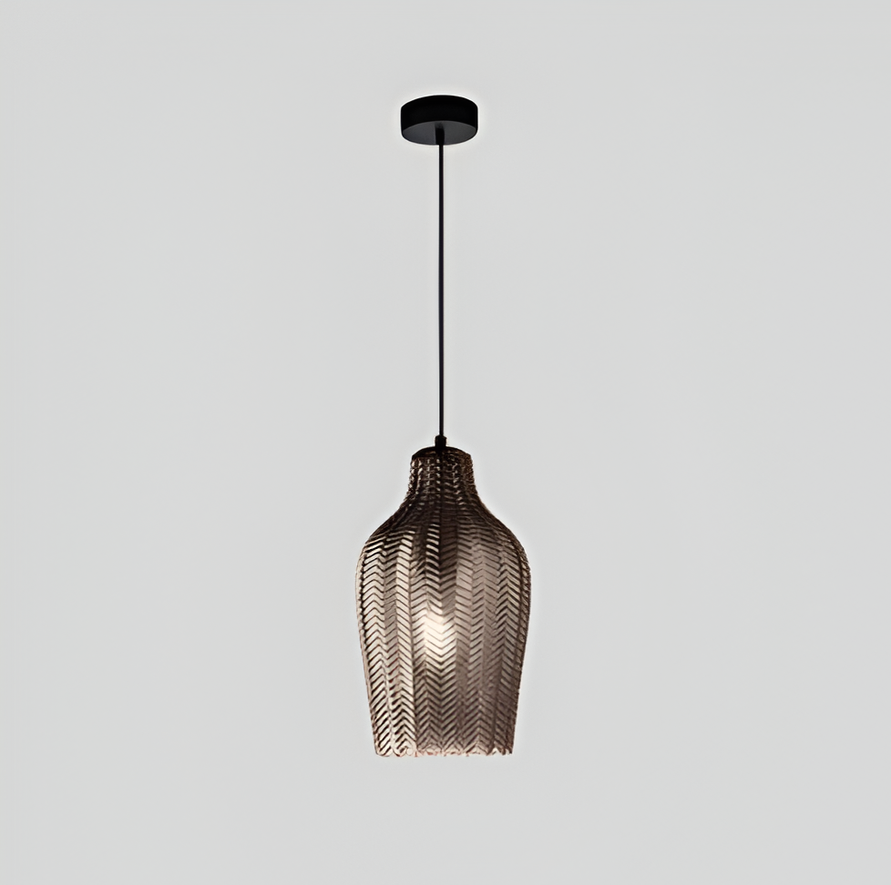 ZigLume Pendelleuchte - Vintage Schwarz Braun Geripptes Glas Hängelampe