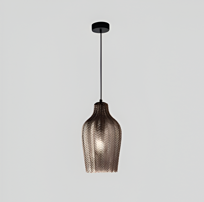 ZigLume Pendelleuchte - Vintage Schwarz Braun Geripptes Glas Hängelampe
