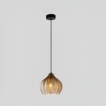 ZigLume Pendelleuchte - Vintage Schwarz Braun Geripptes Glas Hängelampe
