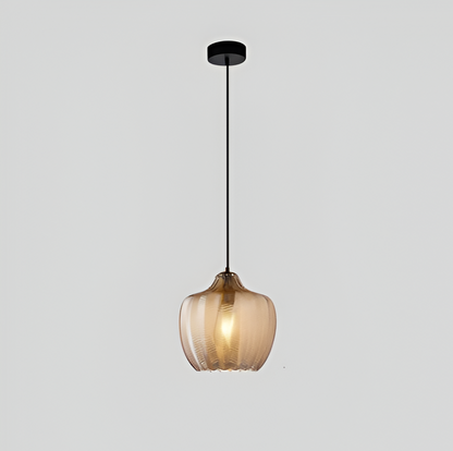 ZigLume Pendelleuchte - Vintage Schwarz Braun Geripptes Glas Hängelampe