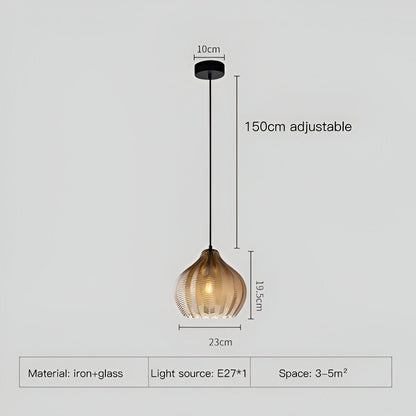 ZigLume Pendelleuchte - Vintage Schwarz Braun Geripptes Glas Hängelampe