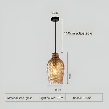 ZigLume Pendelleuchte - Vintage Schwarz Braun Geripptes Glas Hängelampe