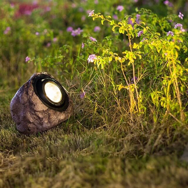 Solar-LED-Lampe Rocky - Natürlicher Stein Design mit verstellbarem Lampenkopf und IP65 Widerstand
