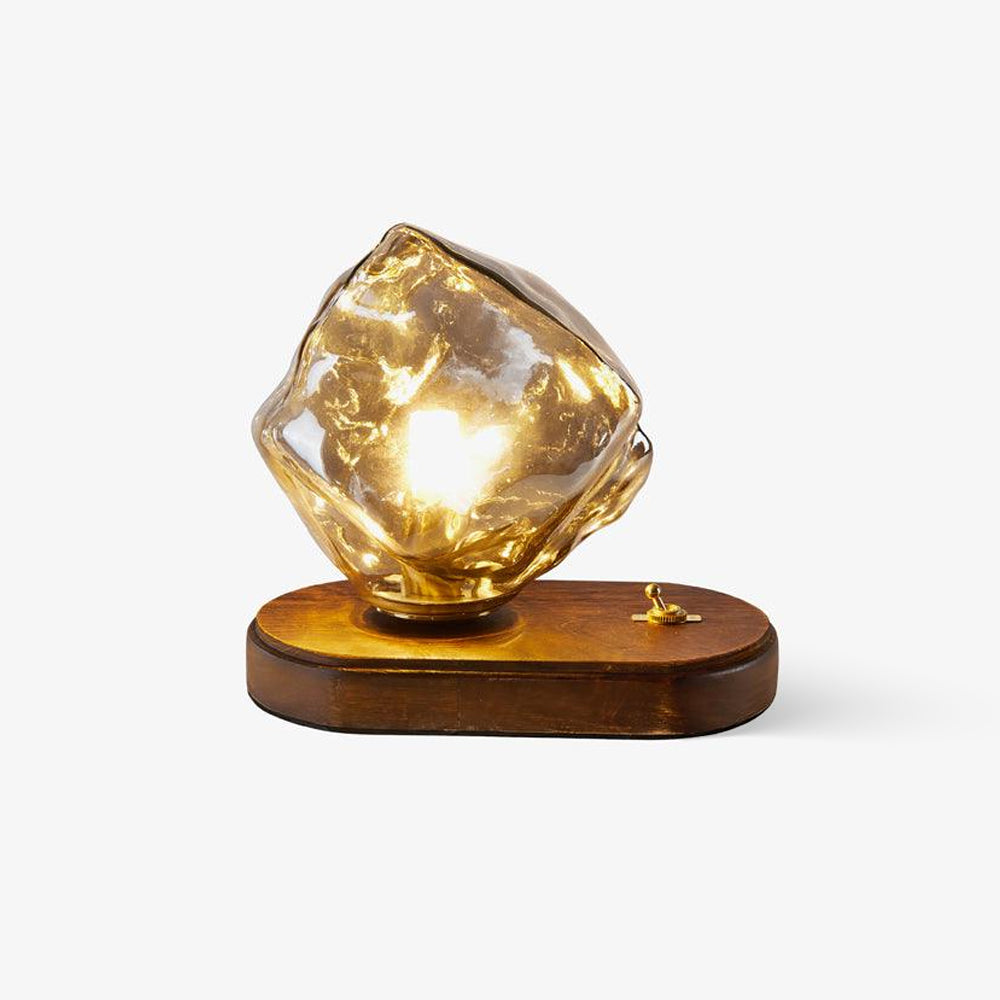 Tischlampe aus Glas Ice Stone – Elegantes Design mit Metall- und Holzfuß