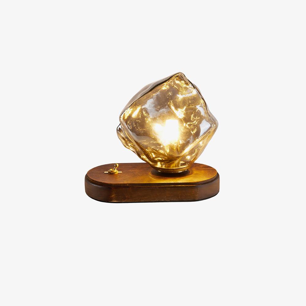 Tischlampe aus Glas Ice Stone – Elegantes Design mit Metall- und Holzfuß