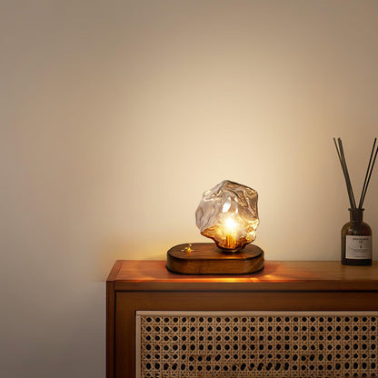 Tischlampe aus Glas Ice Stone – Elegantes Design mit Metall- und Holzfuß