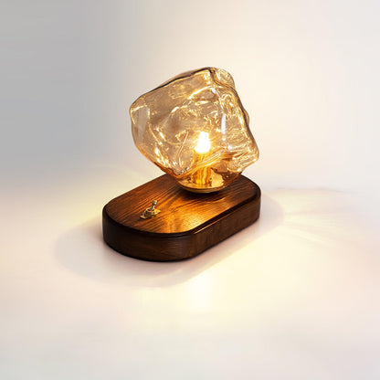 Tischlampe aus Glas Ice Stone – Elegantes Design mit Metall- und Holzfuß