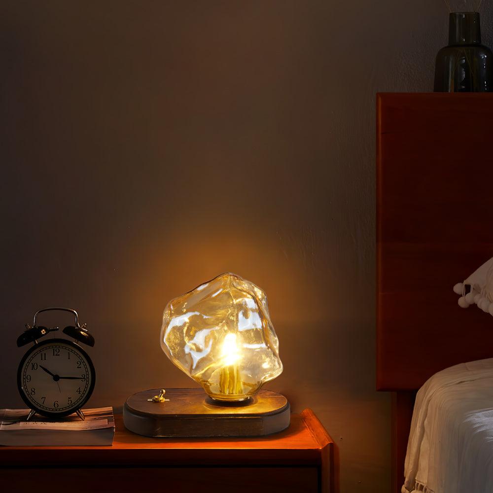 Tischlampe aus Glas Ice Stone – Elegantes Design mit Metall- und Holzfuß