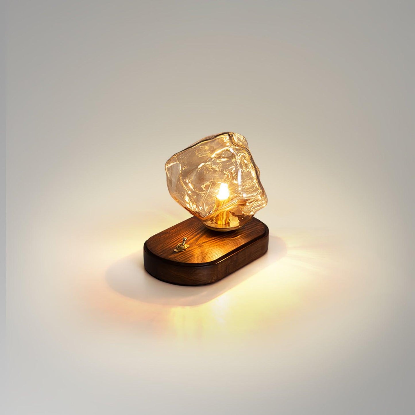Tischlampe aus Glas Ice Stone – Elegantes Design mit Metall- und Holzfuß