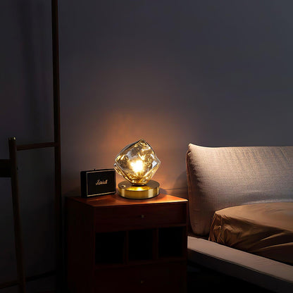 Tischlampe aus Glas Ice Stone – Elegantes Design mit Metall- und Holzfuß