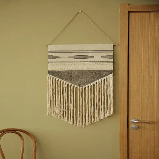 Indio Boho Wandteppich – Geometrisches Design in Grau & Braun – Elegante Wanddekoration