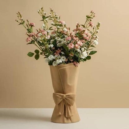 Garduru Schleifen-Keramik Vase | Elegante Deko | Zeitloses Design | Für Wohnzimmer & Schlafzimmer