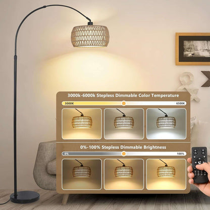 Rattan LED Stehlampe – Dimmierbares Stehlicht mit 3 Farbtemperaturen für eine gemütliche Atmosphäre