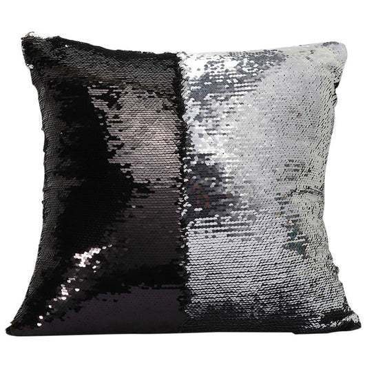 Kissenbezug mit Doppelter Paillette – Elegantes Design – Schwarz & Silber