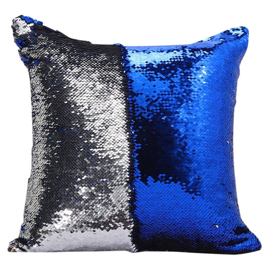 Kissenbezug mit Doppelter Paillette – Elegantes Design – Silber & Blau
