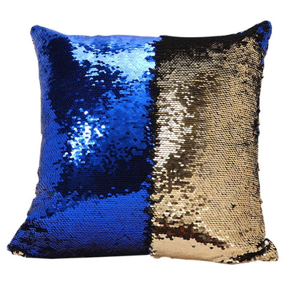 Kissenbezug mit Doppelter Paillette – Elegantes Design – Blau & Gold