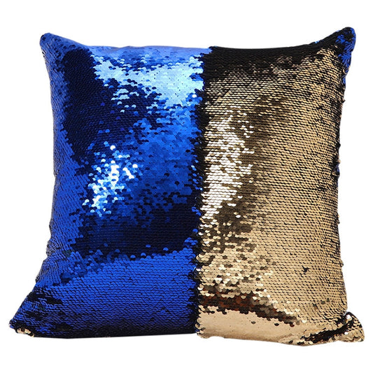 Kissenbezug mit Doppelter Paillette – Elegantes Design – Blau & Gold