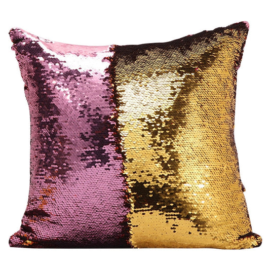 Kissenbezug mit Doppelter Paillette – Elegantes Design – Pink & Gold