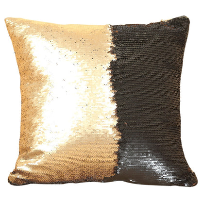 Kissenbezug mit Doppelter Paillette – Glänzendes Schwarz & Gold – Luxuriös & Komfortabel