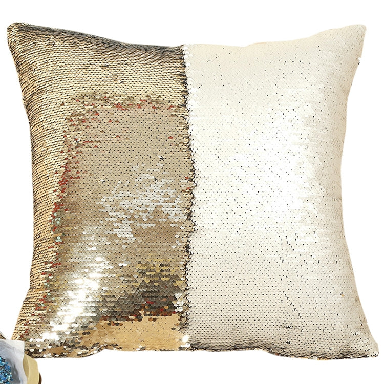 Kissenbezug mit Doppelter Paillette – Zwei-Ton Design – Gold & Weiß