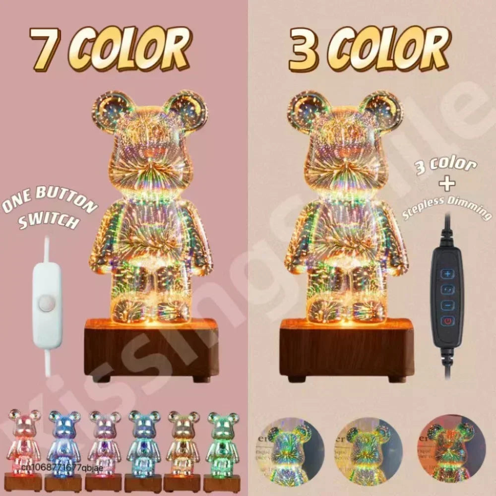 Fügen Sie Ihrem Raum Magie mit der 3D-Bären-Feuerwerk-LED-Lampe hinzu