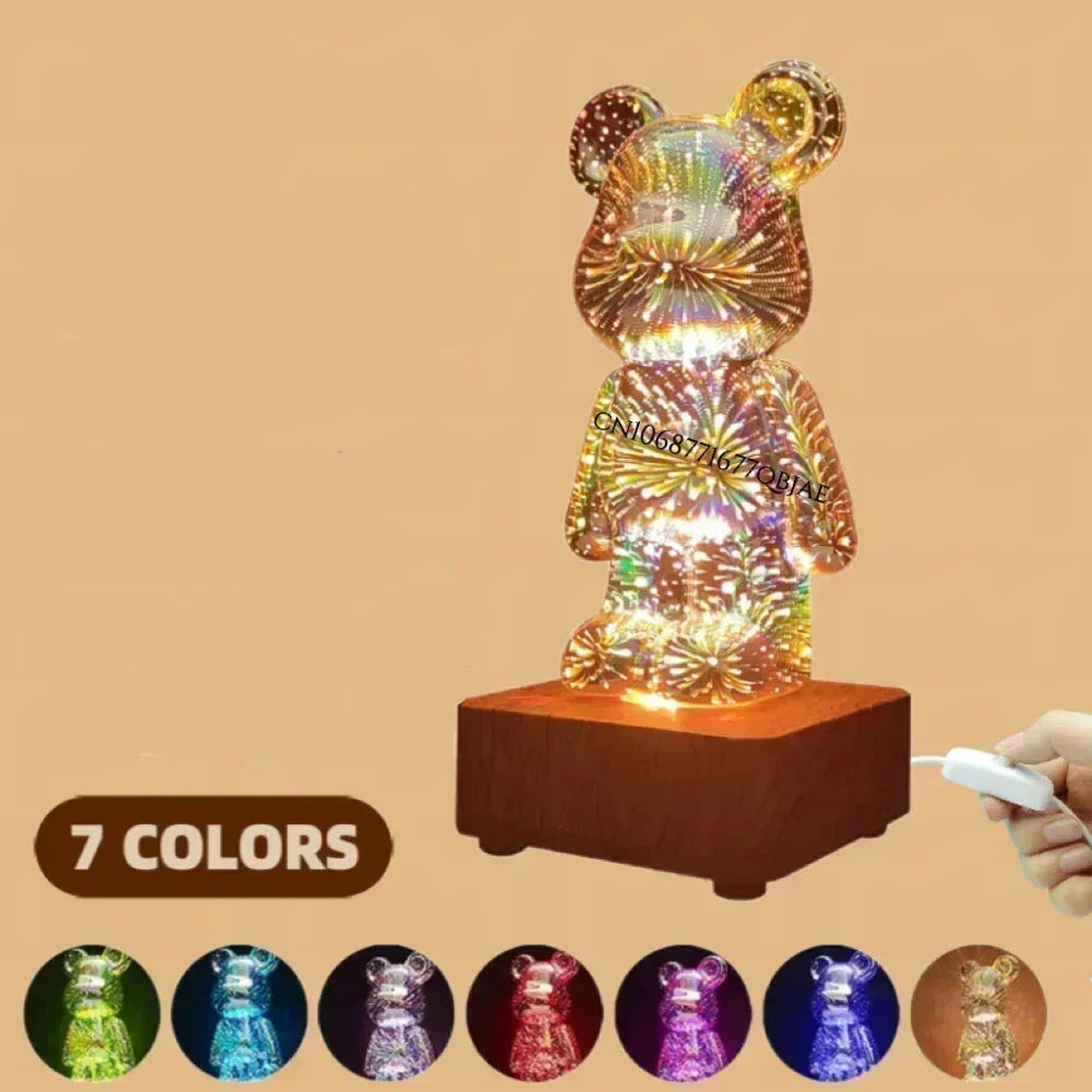Fügen Sie Ihrem Raum Magie mit der 3D-Bären-Feuerwerk-LED-Lampe hinzu