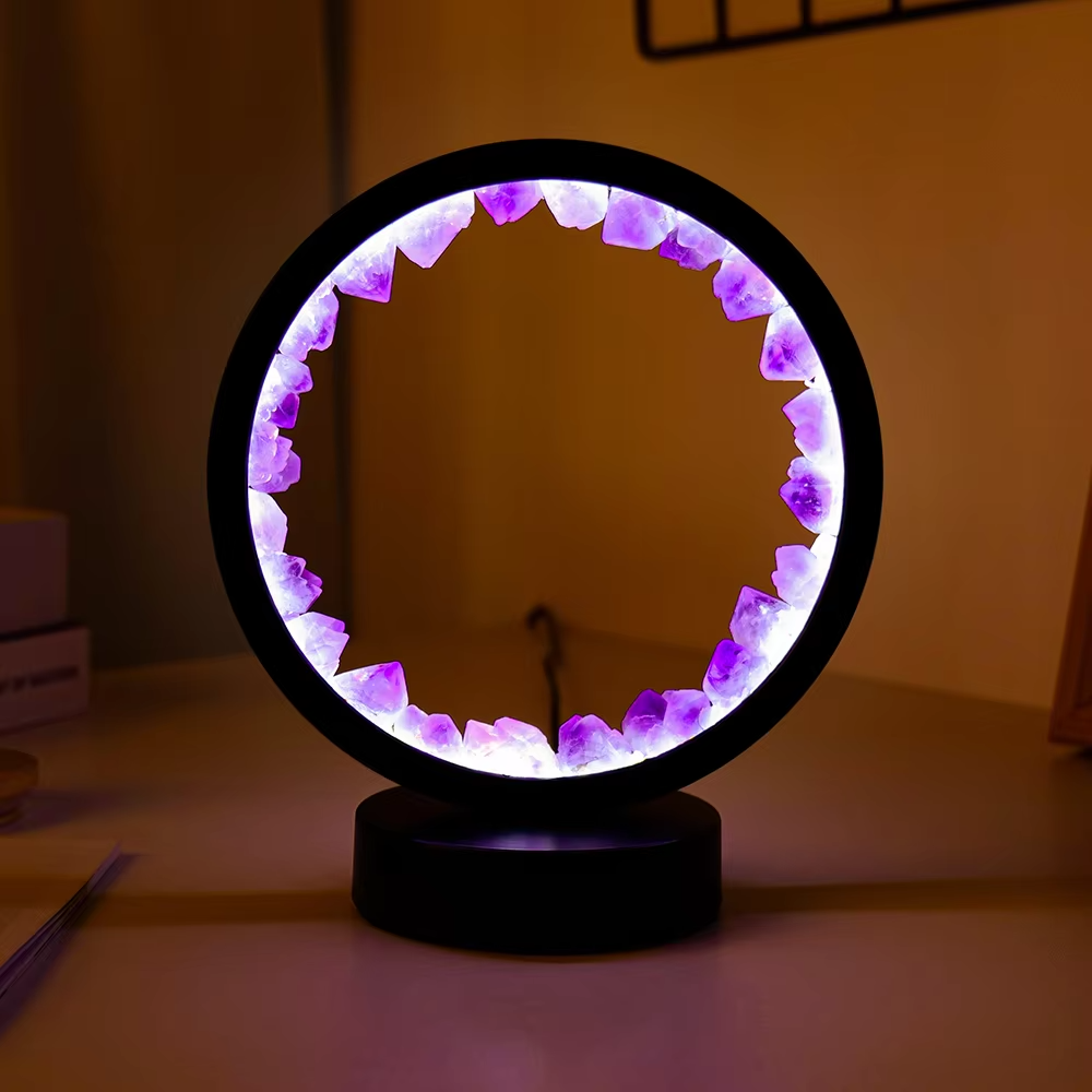 LED Kristall Tischlampe | Natürlicher Amethyst Edelstein Wohnkultur Licht